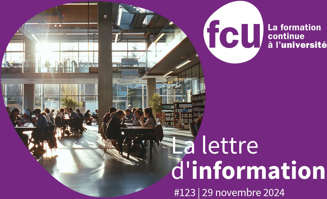 ✉ Lettre d'info #123 de la FCU
💬 La FCU prépare l'avenir - Édito par A. FREHEL Directrice Nationale des Formations <a href="/LeCnam/">Le Cnam</a> 
👀 On a repéré pour vous
💡 Le focus 
🔭 Ça se passe dans les universités 
💬  On partage vos témoignages 
 🗓️ Agendas
🔗bit.ly/lettre_fcu_123
#formpro