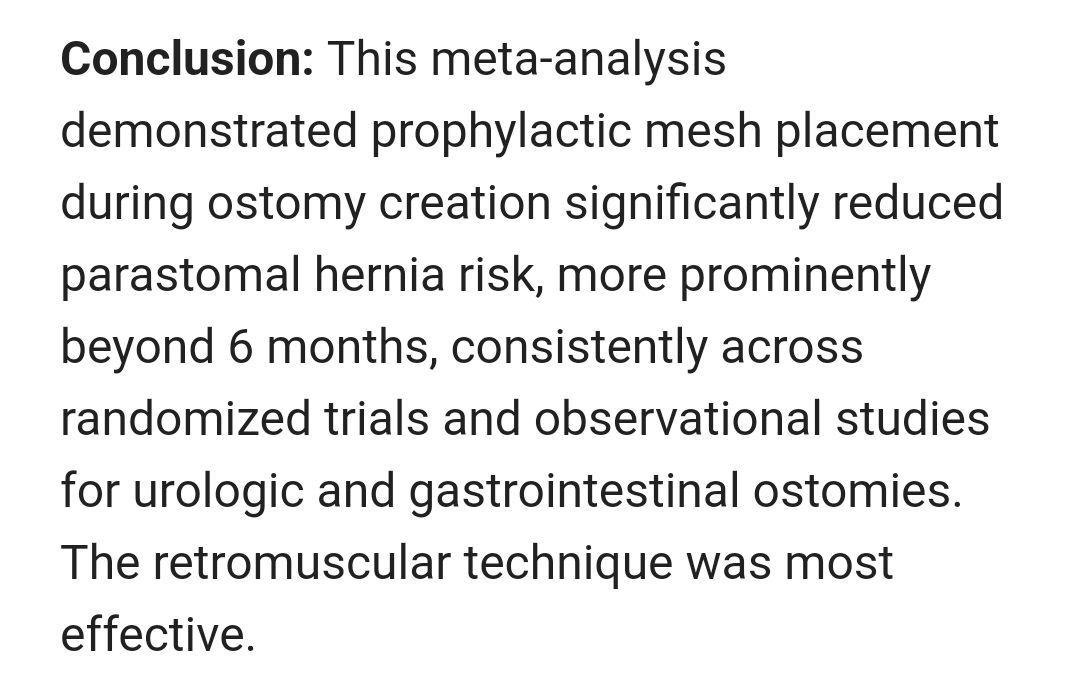 buff.ly/412qsPD Use of prophylactic mesh to prevent #ParastomalHernia formation: a systematic review, meta-analysis and network meta-analysis.

#HerniaPrevention #HerniaSurgery #ColorectalSurgery