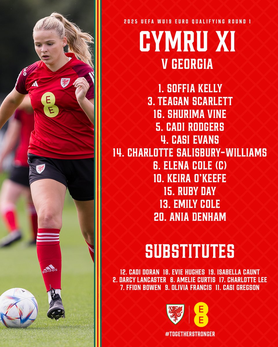 CYMRU XI 🏴󠁧󠁢󠁷󠁬󠁳󠁿🇬🇪

The Cymru lineup for the second #WU19EURO qualifier 👊

📺 fawales.co/CymGeoWU19

#TogetherStronger