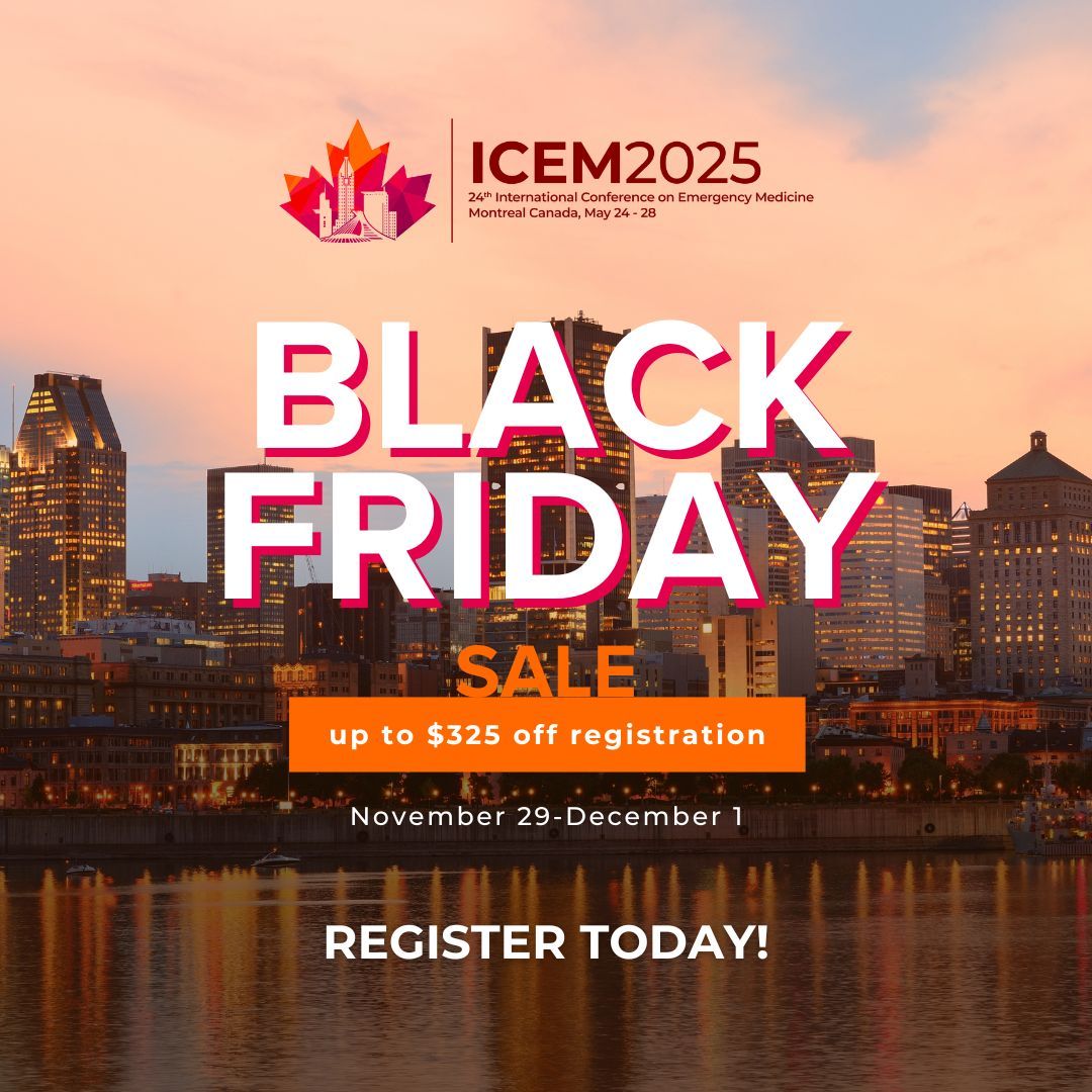 ICEM 2025 sale ends 1 December!

Don't miss out on registering for the International Conference on Emergency Medicine 2025 at a discounted rate!

Register: buff.ly/3B46uJI