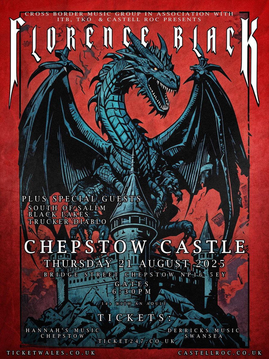 This is gonna be blazin’ Summer in the castle riffs, beers and bands Let’s Rock <a href="/BigDayPros/">Big Day Productions</a> <a href="/florenceblackUK/">Florence Black</a> <a href="/SouthOfSalem1/">South Of Salem</a> <a href="/BlackLakesUK/">Black Lakes</a>