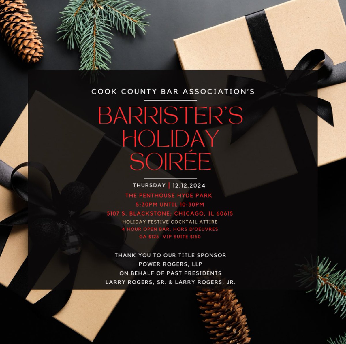 🎉 Flash Sale - Today Only! 🎉 Secure your tickets at a special rate and join us for an evening of celebration, connection, and holiday cheer! ✨

🎟 Purchase Tickets Here: events.eventnoire.com/e/barristers-h…
