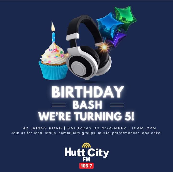 HuttHub's tweet image. Stalls, entertainment, complimentary birthday cake. Perfect weather forecast. Come and celebrate Hutt City FM turning 5. 42 Laings Road. Bring cash! #huttvalley #lowerhutt
