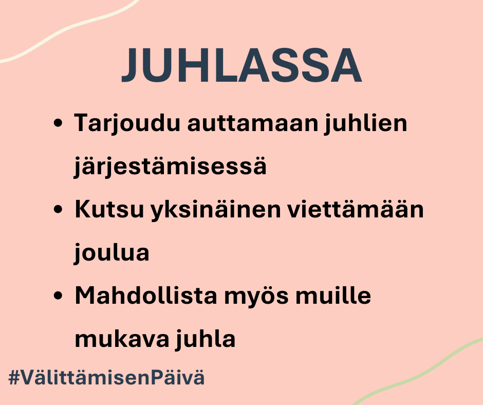 Tänään vietetään Välittämisen päivää!
Välittämistä tapahtuu niin arjessa kuin juhlassa ja välittää voi sekä yksin että yhdessä 📷
Kokosimme erilaisia välittämisen tapoja. Mitkä niistä sopivat sinulle parhaiten?