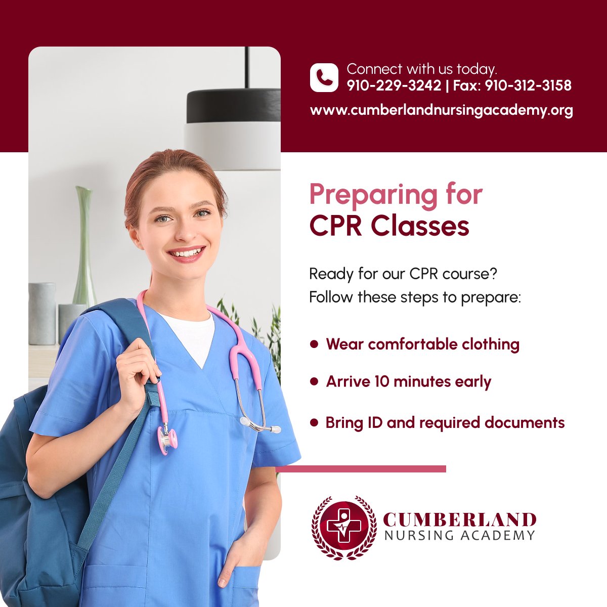 cumberland_nsg's tweet image. Prepare for success in our CPR class with these quick tips! Make sure you’re fully ready to save lives. Call us for class details! 

#HealthcareTrainingSchool #CPRCourse #FayettevilleNC #CPRTraining #HealthcareSkills