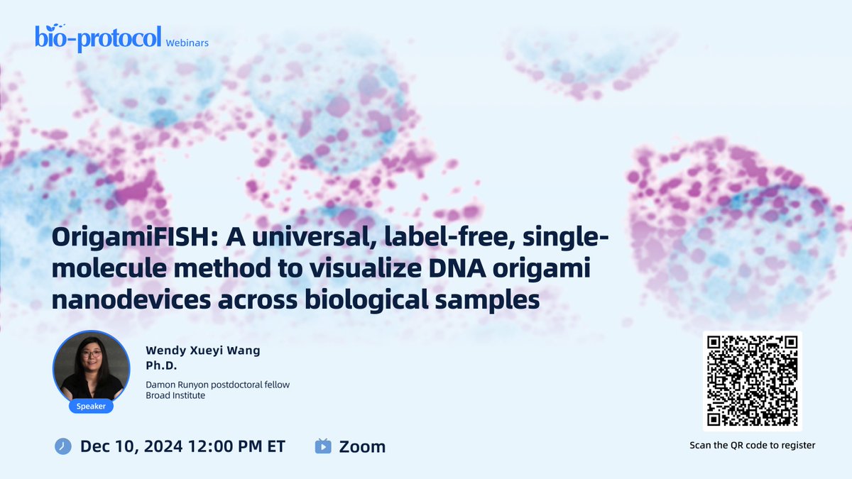 bioprotocolbyte's tweet image. Bio-protocol&apos;s next webinar on OrigamiFISH: A universal, label-free, single-molecule method to visualize DNA origami nanodevices across biological samples, is just a week away!

🗓 Date: December 10, 2024
⏰ Time: 12:00 PM ET
Speaker: @Awedness 
Register: s.bio-protocol.org/7c0f83fa770625…