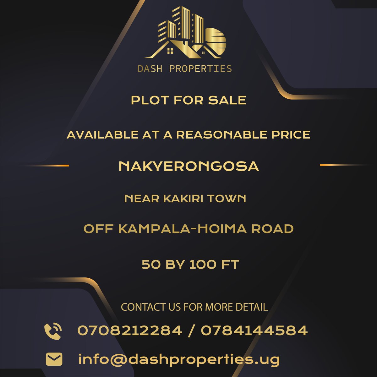 Properties_Dash's tweet image. This well-located plot of land is available for sale in the peaceful and developing areas of  Nakyeyerongosa, near Kakiri Town, off Kampala-Hoima Road
For more information or to arrange a viewing, please contact us
#DashProperties #RealEstate #Kakiri #Kampala #Invest #PlotForSale