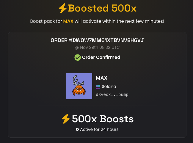 maxsolcto's tweet photo. holy crap, someone just paid for another 500x boost, LFG !!!

ca: d8veoxikwr9PeBbCwxntGHXm6a2SuVtEU26TVBMpump https://t.co/wX0lB0fxmd
