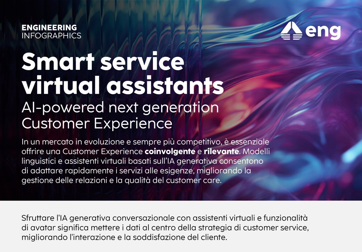 EngineeringSpa's tweet image. Gli #assistentivirtuali potenziati dalla #GenAI conversazionale sono strumenti che trasformano la relazione con i clienti, garantendo un supporto rapido, preciso e disponibile 24/7.

Approfondisci il potenziale di queste soluzioni per il tuo business: eng.it/content/dam/en…