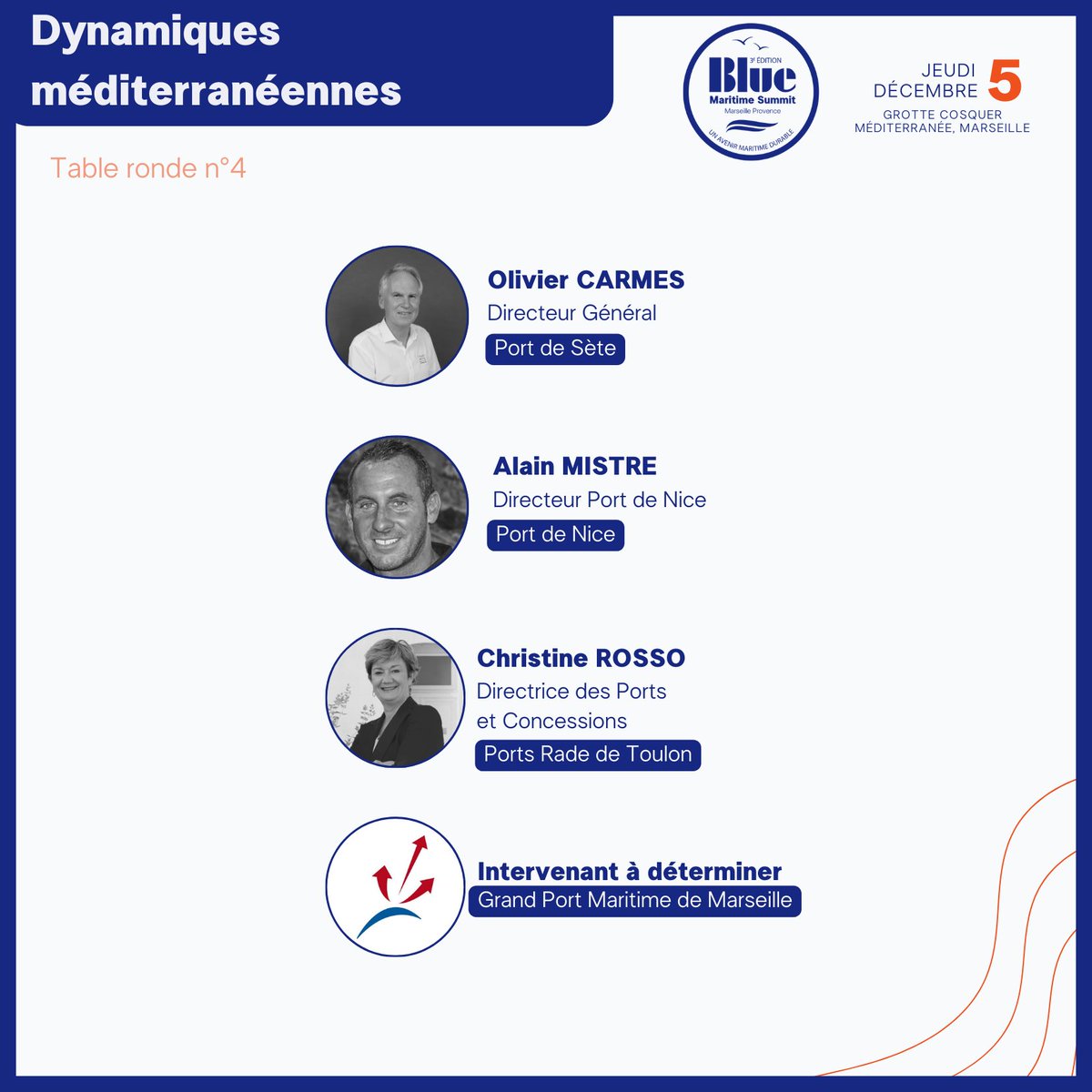 🎙️ Retrouvez les thèmes de nos 4 tables rondes #BMS24

#EUcommission, <a href="/MerGouv/">Mer et Pêche</a>, <a href="/ArmateursFR/">ARMATEURS DE FRANCE</a>, #Meet2050 <a href="/CmaCgm_France/">CMA CGM France</a>, @ponant_cruises, #GTT, #OrientExpress, <a href="/EDFofficiel/">EDF</a>, <a href="/UMFMarseilleFos/">UMF</a>, #H2V, <a href="/TotalEnergies/">TotalEnergies</a>, <a href="/PortdeSete/">Port De Sete</a>, #portdenice, #portdetoulon, #marseillefos