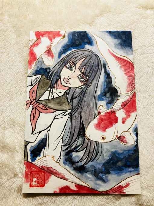 透明水彩で描いた和風イラスト 金魚の夏。 #透明水彩 #イラスト