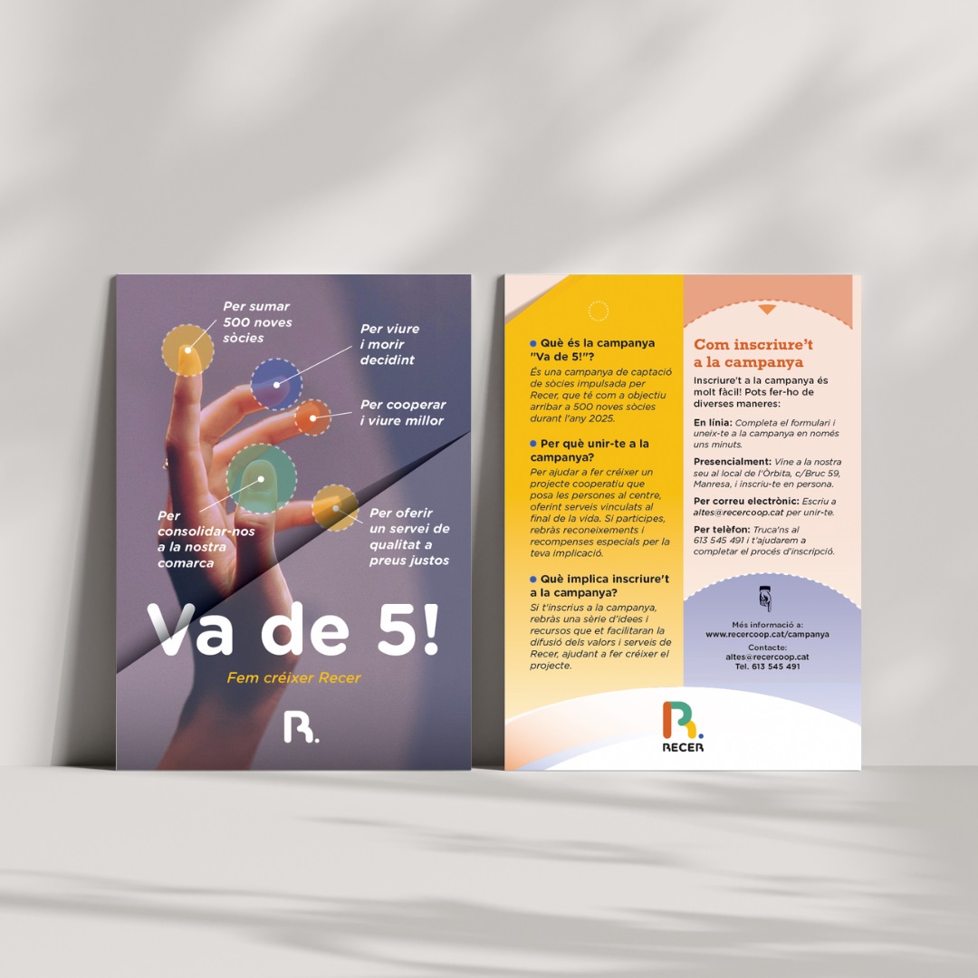 Suma't a la campanya "Va de 5!" de Recer i ajuda'ns a aconseguir 500 noves sòcies!
Amb la teva participació, estaràs contribuint a un canvi social i econòmic just, mentre reps recompenses especials.
Com participar?
Inscriu-te fàcilment en línia a recercoop.cat/campanya