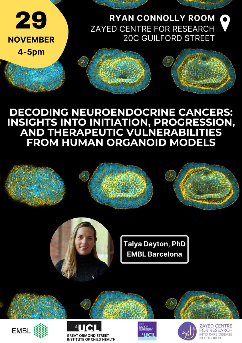 Mattia FM Gerli, PhD (@gerlilab) on Twitter photo This afternoon we’ll be hosting doctor <a href="/TalyaDayton/">Talya Dayton</a> from <a href="/EMBLBarcelona/">EMBL Barcelona</a> for an exciting seminar on the use of organoids in lung nuroendocrinre cancer modelling.
Join us <a href="/DBC_ICH/">Developmental Biology & Cancer</a> <a href="/ucl/">UCL</a> This afternoon we’ll be hosting doctor <a href="/TalyaDayton/">Talya Dayton</a> from <a href="/EMBLBarcelona/">EMBL Barcelona</a> for an exciting seminar on the use of organoids in lung nuroendocrinre cancer modelling.
Join us <a href="/DBC_ICH/">Developmental Biology & Cancer</a> <a href="/ucl/">UCL</a>