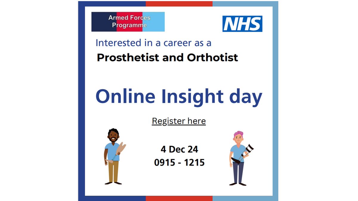 We are delighted to share the Prosthetics and Orthotics Insight Day on the 4th December 9.15am 12.15pm that will be held virtually.
Use this link to registrationhttps://events.teams.microsoft.com/event/219896cb-7a05-43c2-a499-e8fcc4a88d19@37c354b2-85b0-47f5-b222-07b48d774ee3