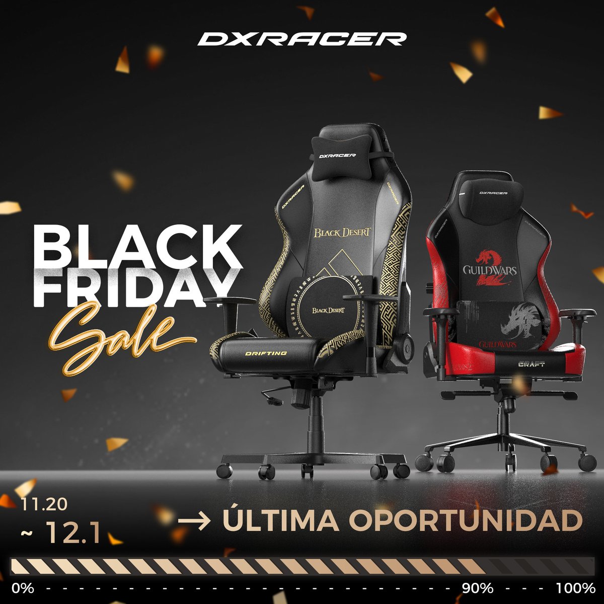 ¡La comodidad llega al Black Friday! Sigue disfrutando de hasta un 15 % de descuento en nuestras sillas premium DXRacer. Mejora tu zona de confort con una nueva silla . 🏁 #DXRacerBlackFriday 
dxracer.com.es/collections/ga…