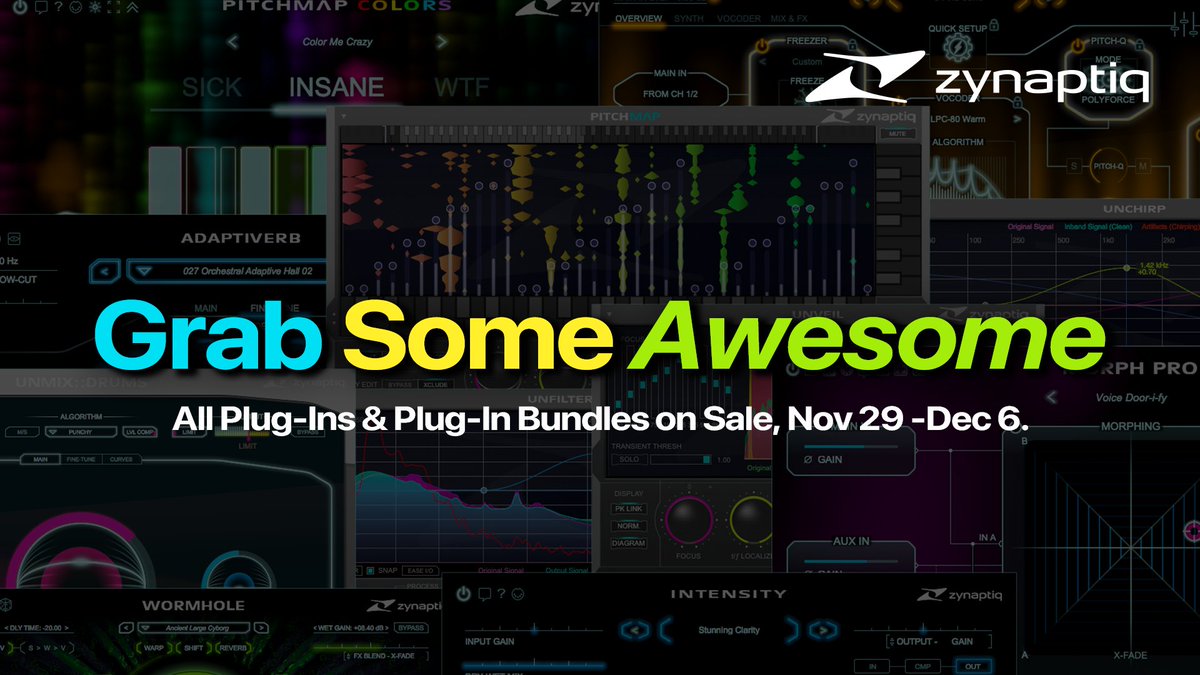 zynaptiq's tweet photo. Our craziest Black Friday sale ever ! All plugins & plugin bundles at huge discounts - prices start at $29. Grab some awesome! https://t.co/syYrDsci3z #zynaptiq #sounddesign #gameaudio #musicproduction #filmsound #morphing #vocoder #reverb #pitchmap #protools #ableton #cubase #logicprox