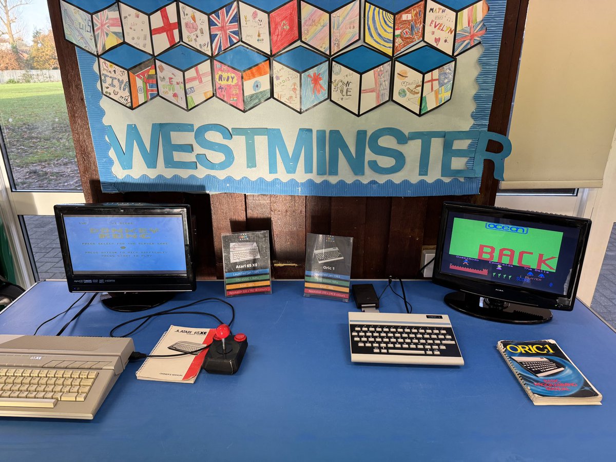 The_CodeShow's tweet photo. A very good morning from Whiteheath primary school in #Ruislip. 
A great day awaits as we celebrate how #1980s #Britain entered the #computing age via the bedrooms of children.

We are #TheCODEShow🇬🇧👾🕹️ https://t.co/l2PxDnztO8