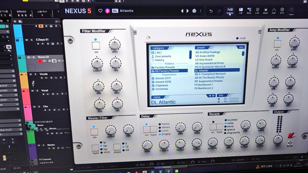 MIJIPIN_P's tweet photo. reFXのNEXUS、先日3から4にアップデートしたら5がグレースピリオドで無料になった。ありがたや。
GUIがめちゃくちゃ見やすくなって使いやすい上にファクトリープリセットも増えた。
画面上部のボタン一つで懐かしのNEXUS2画面に😆
#reFX #NEXUS5 https://t.co/WEoNyMpByk