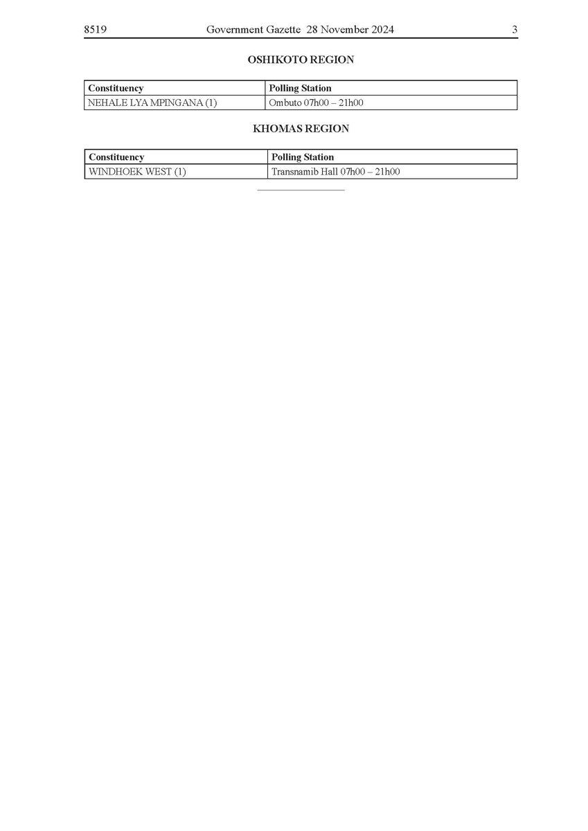 Election extension and polling stations named in Proclamation 34
lac.org.na/laws/2024/8519…