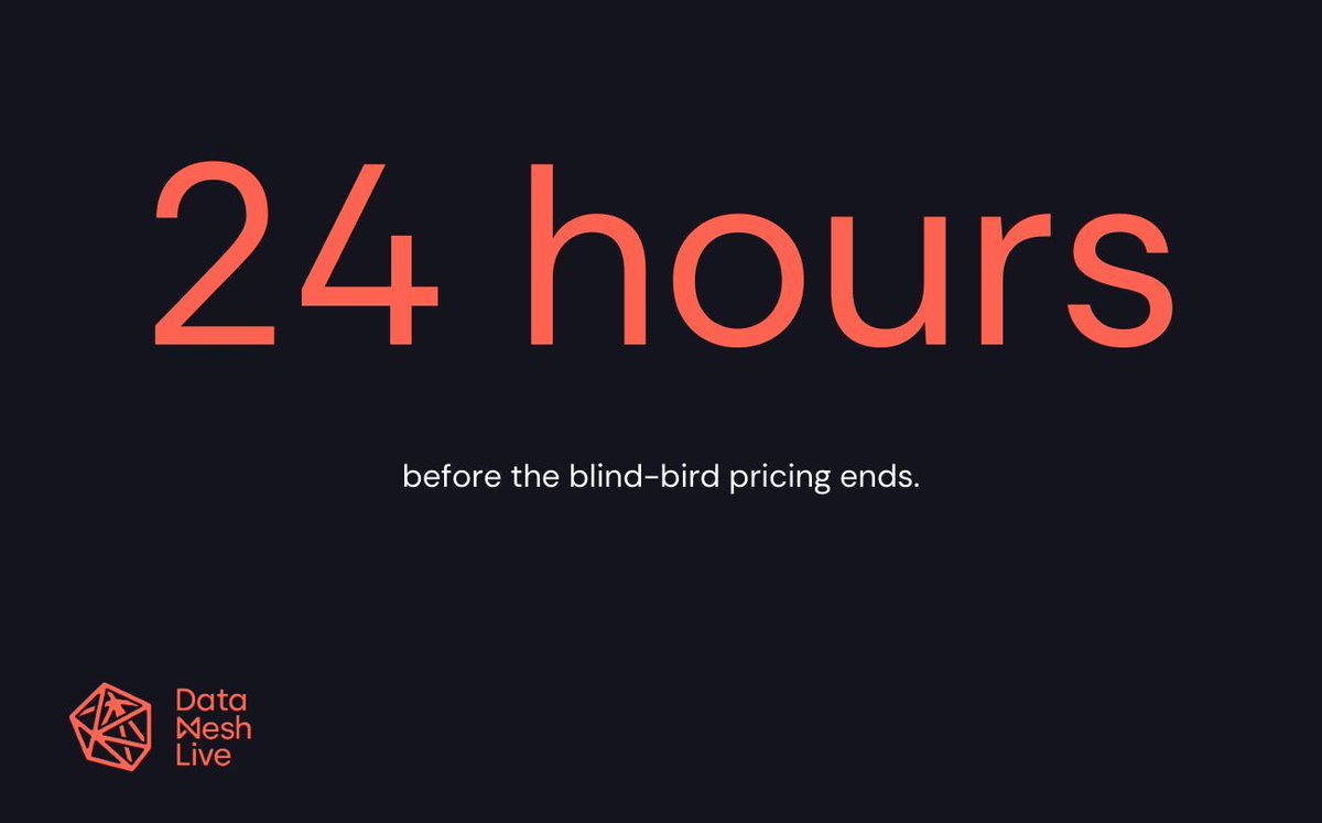 The blind-bird pricing for Data Mesh Live ends tomorrow! This is a deep exploration of Data Mesh and adjacent practices and technologies. Meet other data practitioners scaling large data systems. buff.ly/3COxmOE