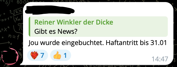 Weiß jemand wie gestern die  Berufungsverhandlung von <a href="/KartalCetiner/">Kartal Cetiner</a> ausgegangen ist?
Ich habe nur diese unbelegte aber überraschend präzise Aussage gefunden.
#drachenlord