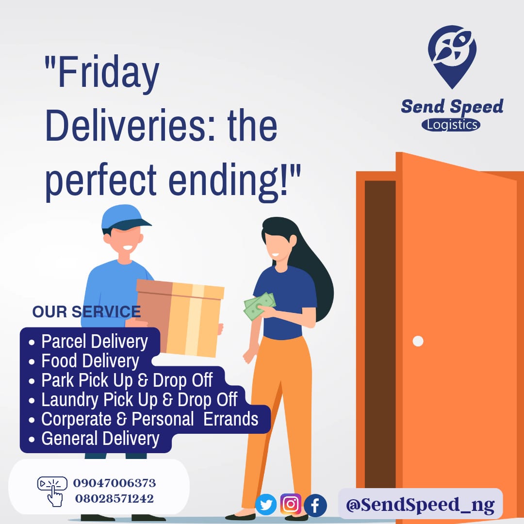 SendSpeed_ng's tweet photo. Have a great day...
🛵🛵🛵

Hello Friday 
@SendSpeed_ng cares
Your Reliable Partner

Call Now
💌☎️09047006373 / 08028571242

#Everydayerrands
#fridaydelivery
#lastfriday
#novemberdelivery #ududelivery #warridelivery 
#deliveryservice #safedelivery#doorstepdelivery https://t.co/2sQ0X1cJN1