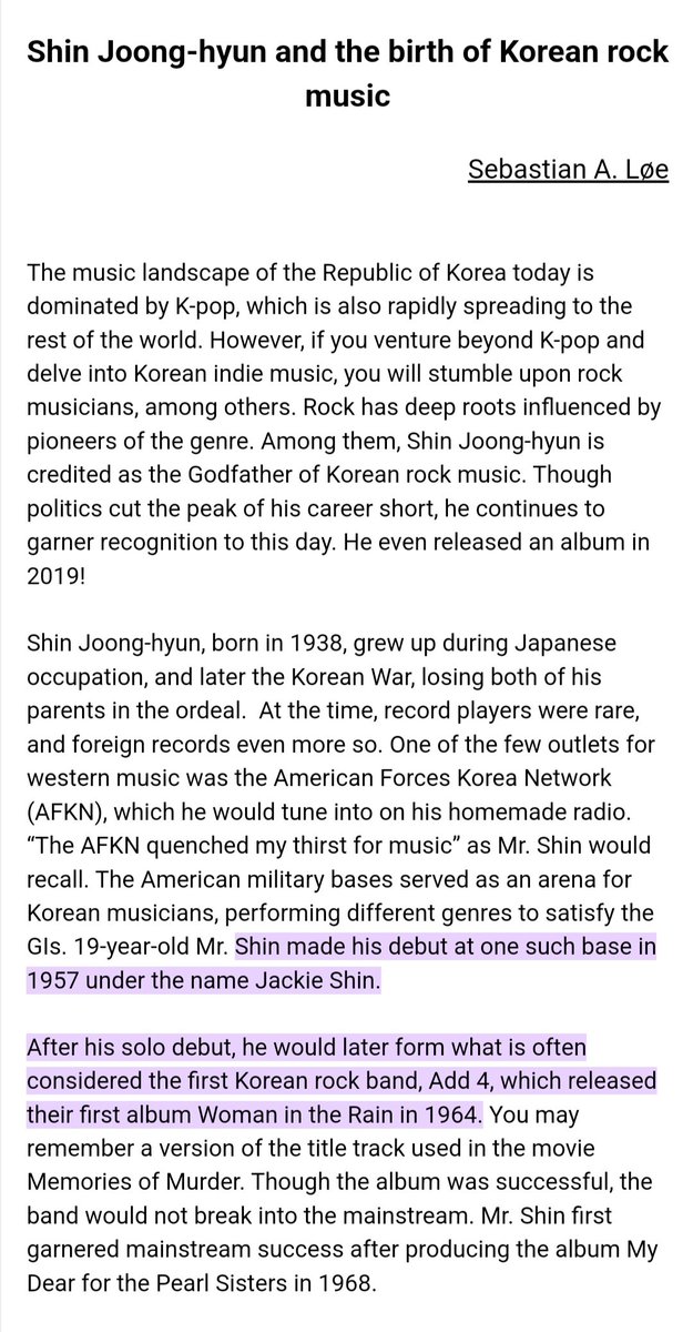 bloomingband's tweet photo. Jujur jelasin sejarah kband agak ribet soalnya kband gak ada clear division between each gen (gak kyk kpop yg jelas ada eranya 1st gen, 2nd gen, 3rd gen, dst) 

Shin Joong-hyun disebut sebagai pelopor musik rock Korea. Dia debut solo trus bikin band Add 4
Ini albumnya klo mo dengerin: Woman in the Rain (1964) https://t.co/9QNk51WPhI

klo mo baca lbh lanjut bisa ke sini https://t.co/WJTLCZbh2z.