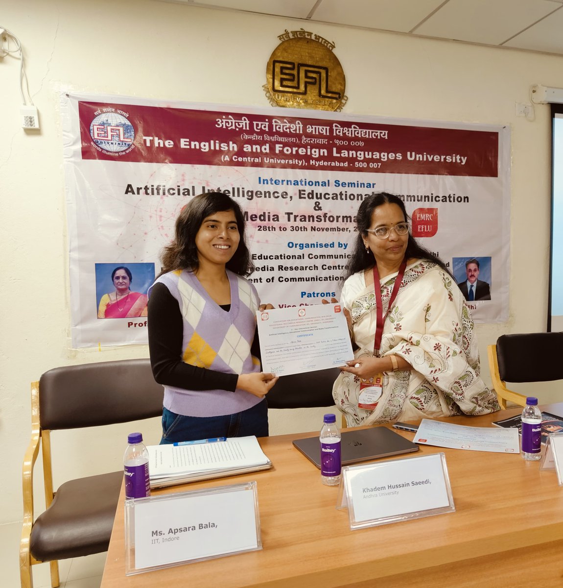 Paper presentation titled "Will Teachers See a Future" by <a href="/ApsaraBala/">Apsara</a> at the International Conference on Artificial Intelligence Educational Communication and Media Transformations organized by CEC, EMRC and EFLU Hyderabad on 28th November 2024.