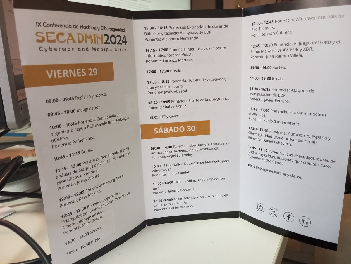 secadm1n's tweet photo. Programación completa de #secadmin2024 Dos jornadas a full. ⚔️😎 https://t.co/hcgVYtMjul