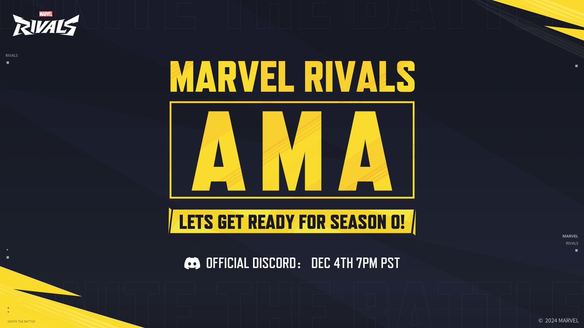 MarvelRivals's tweet image. 📅 Join us for a Livestream AMA on December 4, 2024, at 7 PM PST on Discord as we gear up for Season 0!

💖 We invite you to drop your questions in the comments!

We'll be collecting questions until December 2nd, and some will be answered live.

🎉 Meet the Marvel Rivals Team:…