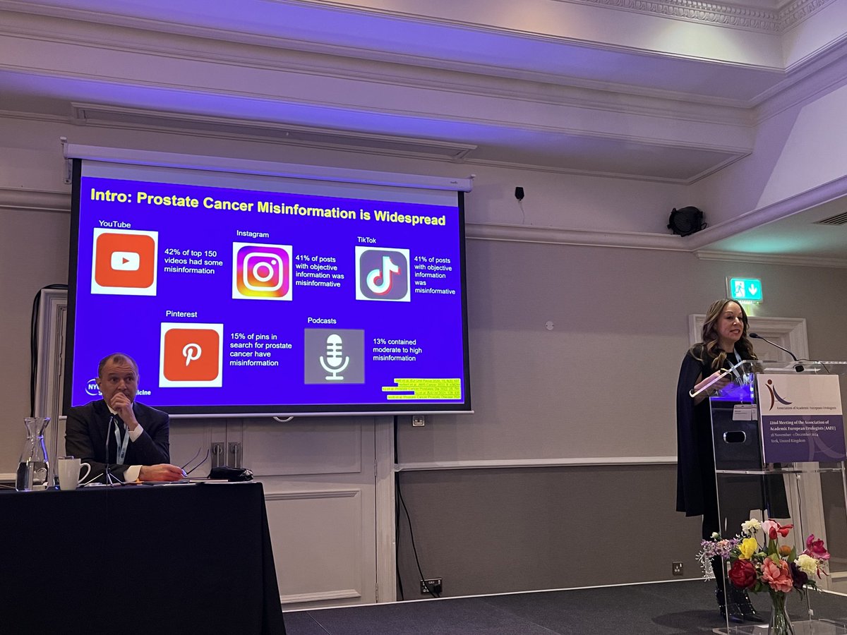 prokarurol's tweet photo. ⁦@LoebStacy⁩ at #AAEU24 giving us a warning shot on misinformation on #prostatecancer on nearly 40% of #socialmedia posts!

Including using a dog dewormer causing serious liver problems!!

Doctors should empower their patients and have an educational role as advocates https://t.co/T79MBKpMrk