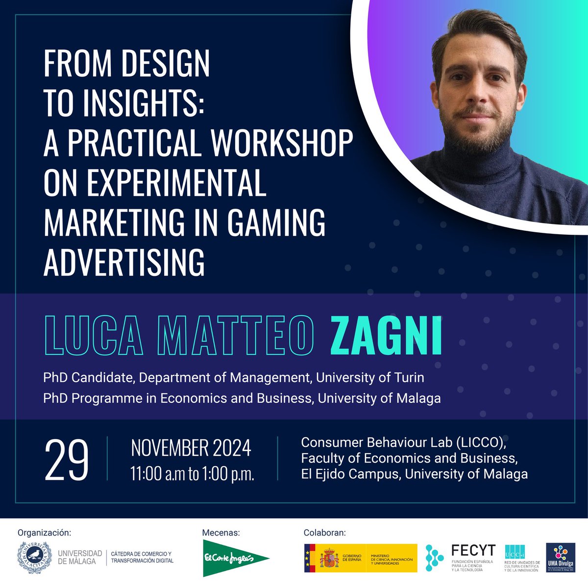 We love learning!
This Friday, we have an important engagement at the Workshop conducted by researcher Luca Matteo Zagni:
"From Design to Insights: A Practical Workshop on Experimental Marketing in Gaming Advertising".
More info: lnkd.in/d4KuY2zg