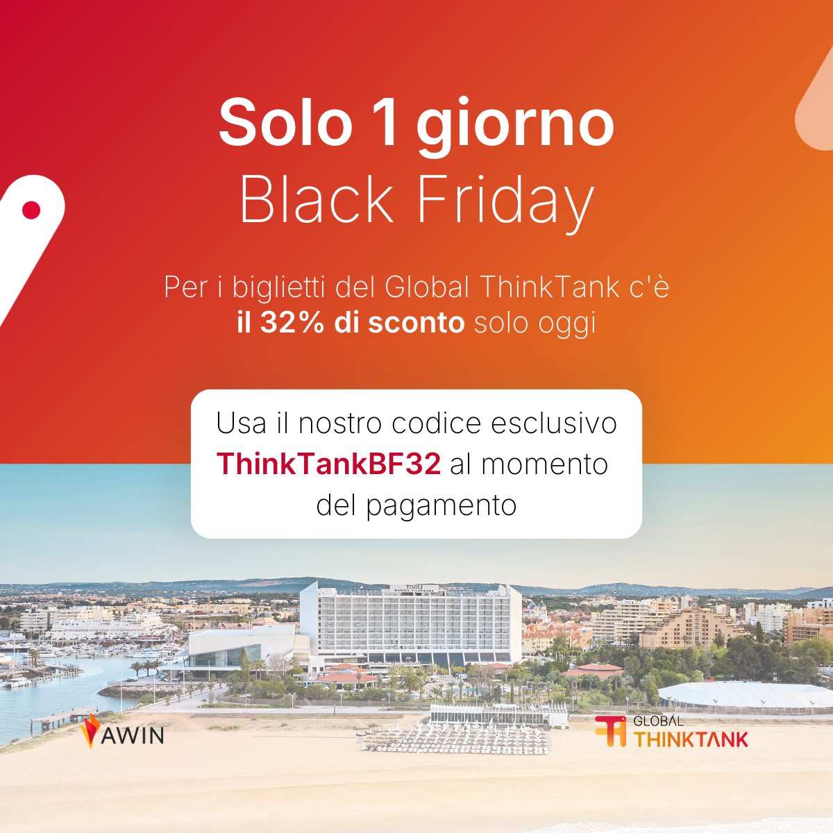 ⏰ Il tempo stringe ⏰ Per le prossime 24 ore, risparmia il 32% sui biglietti del #GlobalThinkTank2025 con il codice "ThinkTankBF32".

Non aspettare: assicurati il tuo posto ora: ow.ly/ukhg50UhyGz

#GlobalThinkTank #AffiliateMarketing #AffiliateNetworking