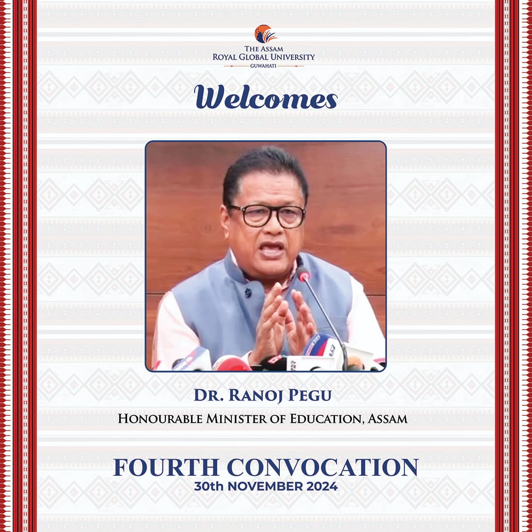 RoyalGlobal_Uni's tweet image. Royal Global University

welcomes

Dr. Ranoj Pegu
Honourable Minister of Education, Assam

to the

FOURTH CONVOCATION CEREMONY

#GovernorOfAssam #PiyushGoel #RanojPegu #BimalBora #FourthConvocation #AICTE_INDIA #UGC #aiupdates #Convocation2024