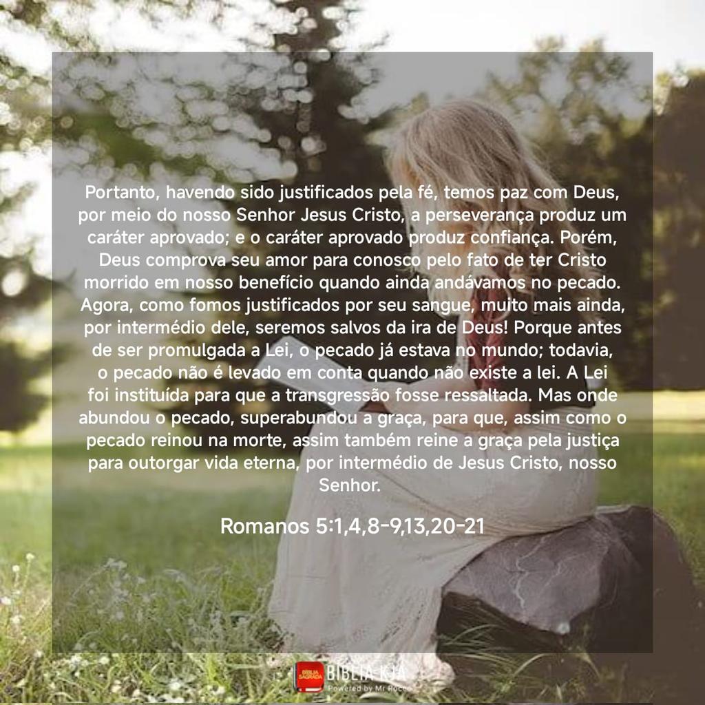 Jeanbsilva's tweet photo. 1-Cristo é nossa paz.
2-Perseverança produz um bom caráter 3-O sacrifício de Cristo nos livra da ira de Deus contra o pecado.
4-A lei é um espelho, revelando nosso pecado.5-A Graça é suficiente para nos salvar da condenação do pecado, nos proporcionando vida eterna. #rpsp #Rom5 https://t.co/4FpjxhEuHT