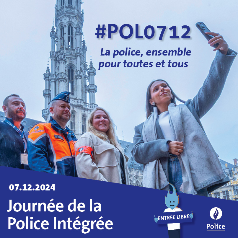 policefederale's tweet photo. Ce 7 décembre aura lieu la Journée de la Police Intégrée (GPI), sous le signe de la #proximité entre police et citoyens. Rendez-vous de 10h à 16h à l'Hôtel de Ville de Bruxelles pour #échanger avec nos experts ! https://t.co/WNZQ7C44YM #POL0712 #Fier #unitedwestand https://t.co/uIQg1l203R
