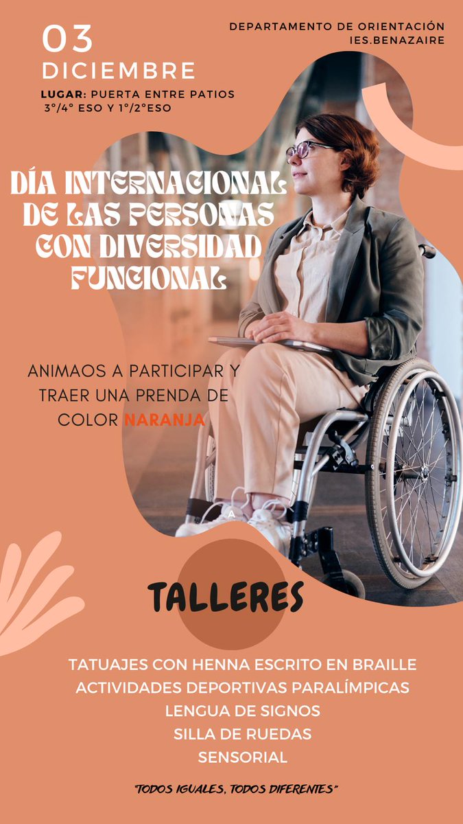 Talleres que se realizarán en el centro el próximo 03 de diciembre con motivo del día internacional de las personas con diversidad funcional