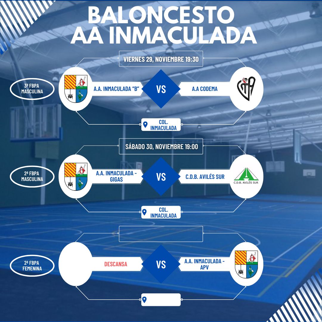 Este fin de semana solamente tienen partidos nuestros chicos, pero los dos equipos lo hacen en casa!!
Abrimos boca con un derbi colegial contra <a href="/codema_basket/">CodemaBaloncesto</a> hoy viernes. Mañana sábado nuestro primer equipo se enfrenta a <a href="/avilesbasket/">Avilés Basket</a> buscando sumar su quinta victoria. Vamos! 💪