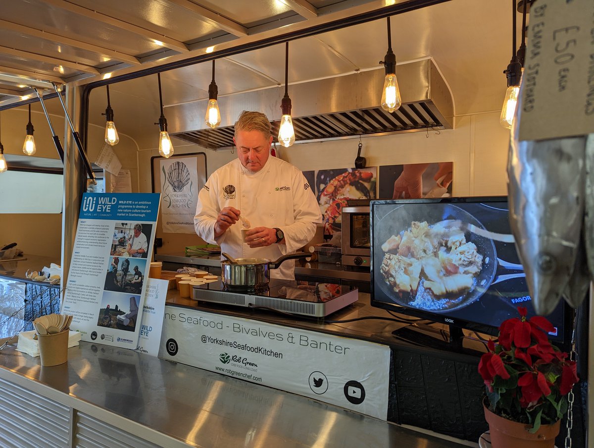 Dive into the festive spirit with FREE seafood tasters from Yorkshire Seafood Kitchen 🦐✨ Try sustainable, locally sourced delights in partnership with #WildEye 🎄🐟

📍 Scarborough Market Hall &amp; Vaults
🗓️ Fri &amp; Sat, 10AM–2PM
No tickets needed! 
Info 👉 bit.ly/49eNAwj