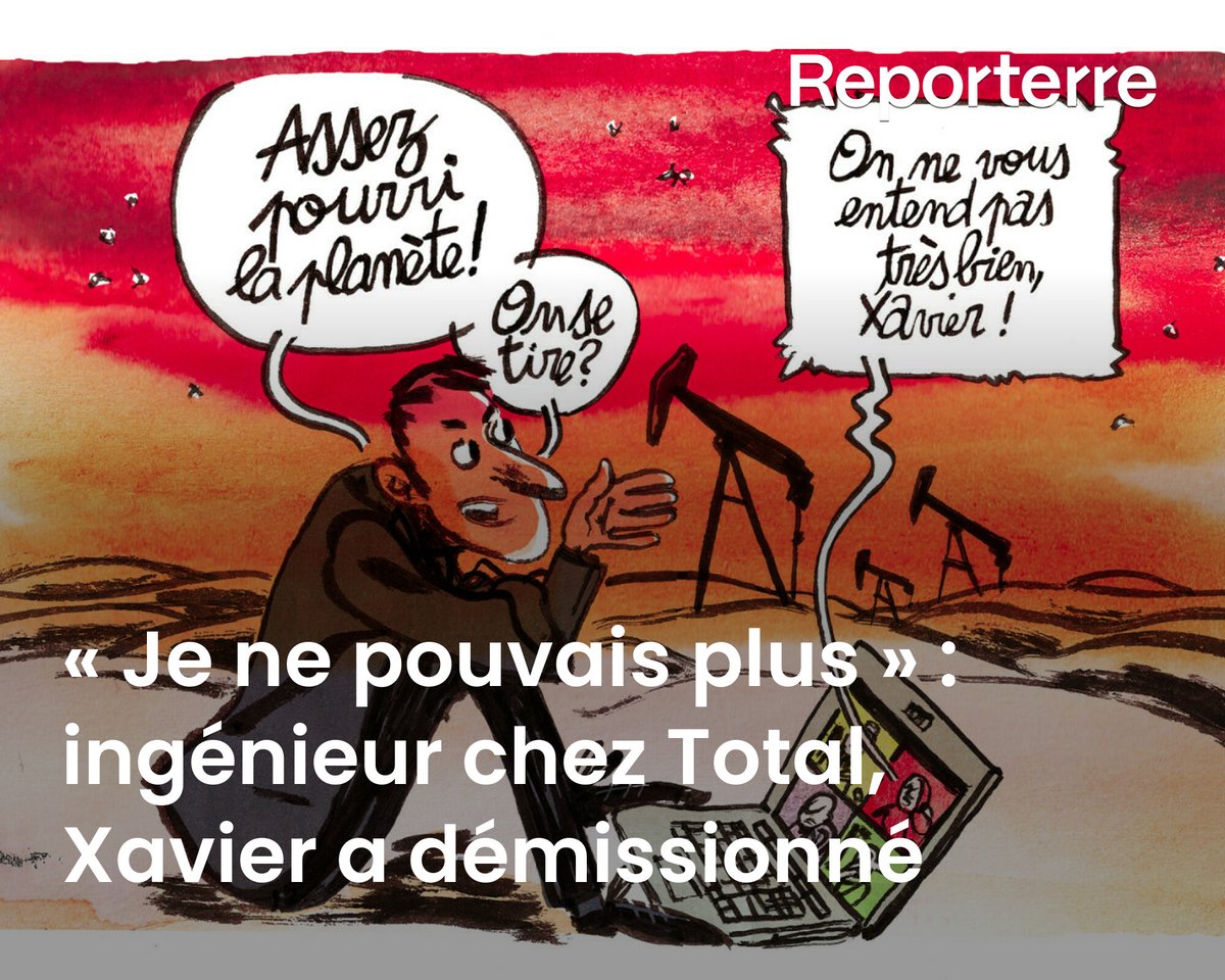 Xavier, ingénieur informatique, a travaillé 4 ans pour TotalEnergies.

Il a fini par démissionner : « Je ne pouvais plus continuer à participer à des projets qui détruisent le vivant. »

Lire l'article ➡️ l.reporterre.net/bke
