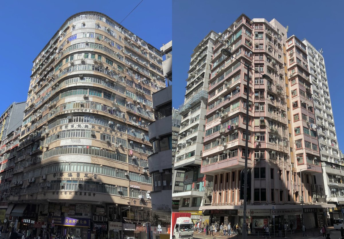 CindyWan19's tweet photo. Left: Rounded corner ✅ 
Right: Square corner
Both: Buildings in a corner
(Jordan Rd 37 &amp; 39)
#HKViews https://t.co/Zc8eav7iPG