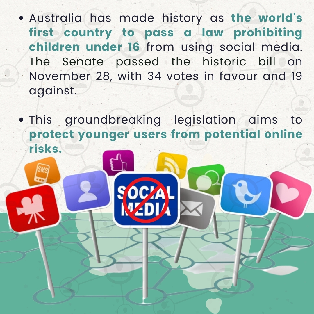 IGPPVMF's tweet photo. Australia Makes History: First Country to Ban Social Media for Teens Under 16

Australia has taken a bold step, becoming the first nation to ban social media use for children under 16. Set to take effect in late 2025, the new law will require platforms to prove they are taking ‘reasonable steps’ to block underage users—or risk massive fines of up to AUD 49.5 million (USD 32 million).

Swipe to learn more about the ban: 👇

This move has sparked a global conversation: is this the start of a safer digital era or a controversial overreach into personal freedoms? Share your thoughts!

To learn more about us, visit: https://t.co/JxVFY9QpBH

#SocialMediaBan #DigitalSafety #TechRegulations #ProtectingKidsOnline  #OnlinePrivacy #Snapchat #SafeDigitalFuture #TechLegislation #Australia #X #Government #regulation #Law #Legislations #Meta #WhatsApp #Google #TikTok #Instagram