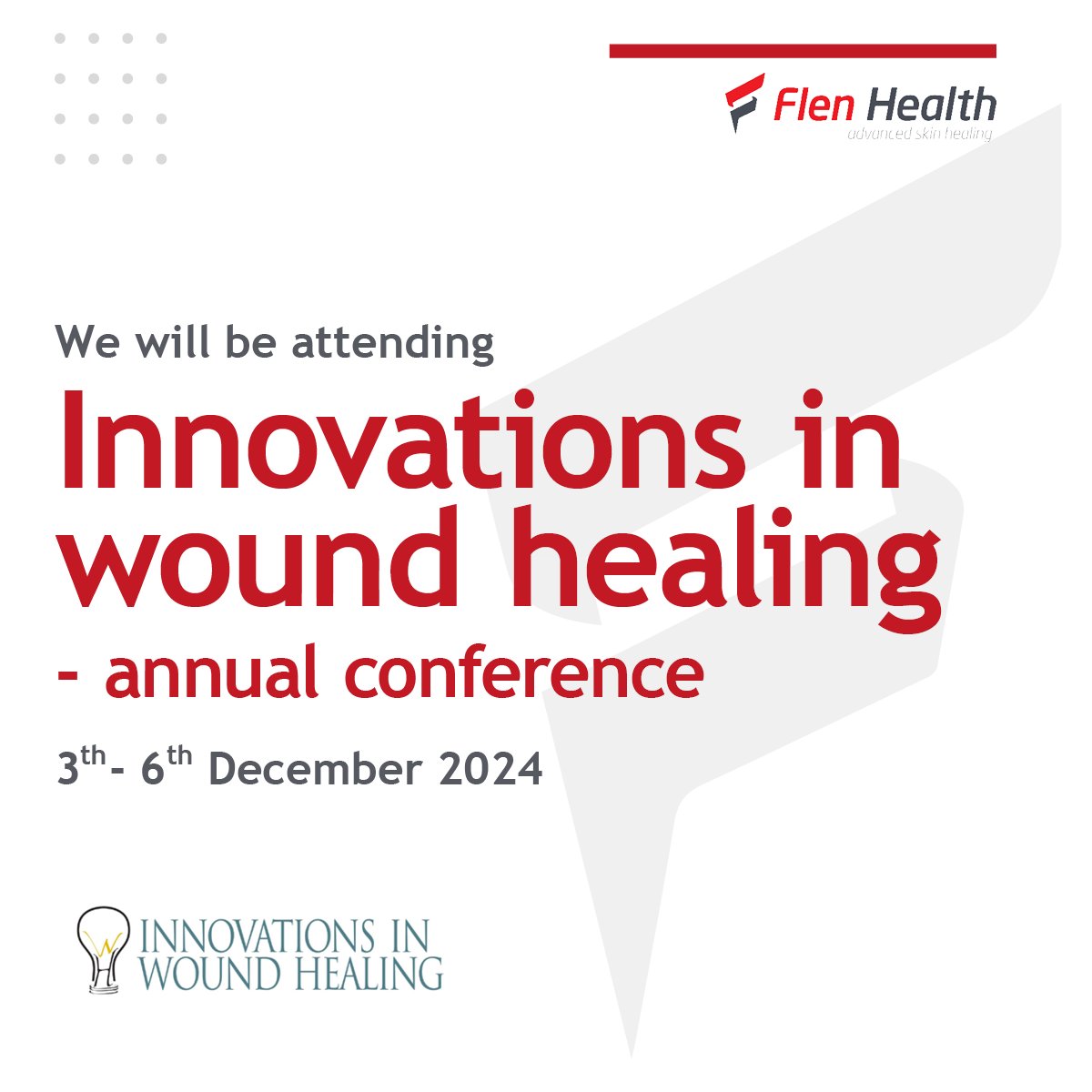Flen Health (@flenhealth) on Twitter photo We’re happy to announce that Flen Health will be attending the Innovations in Wound Healing Conference, December 3-6 in Florida.
If you are interested in scheduling a meeting with us, please contact us at julie.kerckhof@flenhealth.com
We look forward to connecting with you! We’re happy to announce that Flen Health will be attending the Innovations in Wound Healing Conference, December 3-6 in Florida.
If you are interested in scheduling a meeting with us, please contact us at julie.kerckhof@flenhealth.com
We look forward to connecting with you!