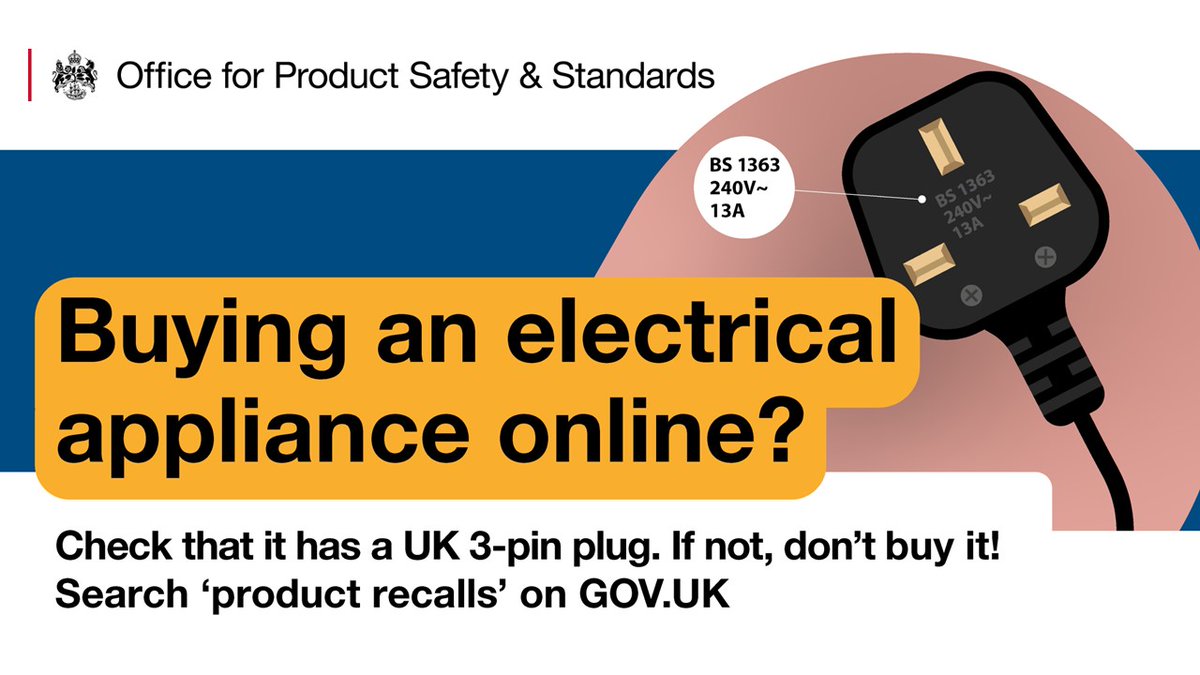 ⚡ Electrical appliances are one of the most popular products on Black Friday. When buying them online, check for a UK 3-pin plug or charger. To see if the product you are buying has been recalled by OPSS, visit 👉 gov.uk/guidance/produ…