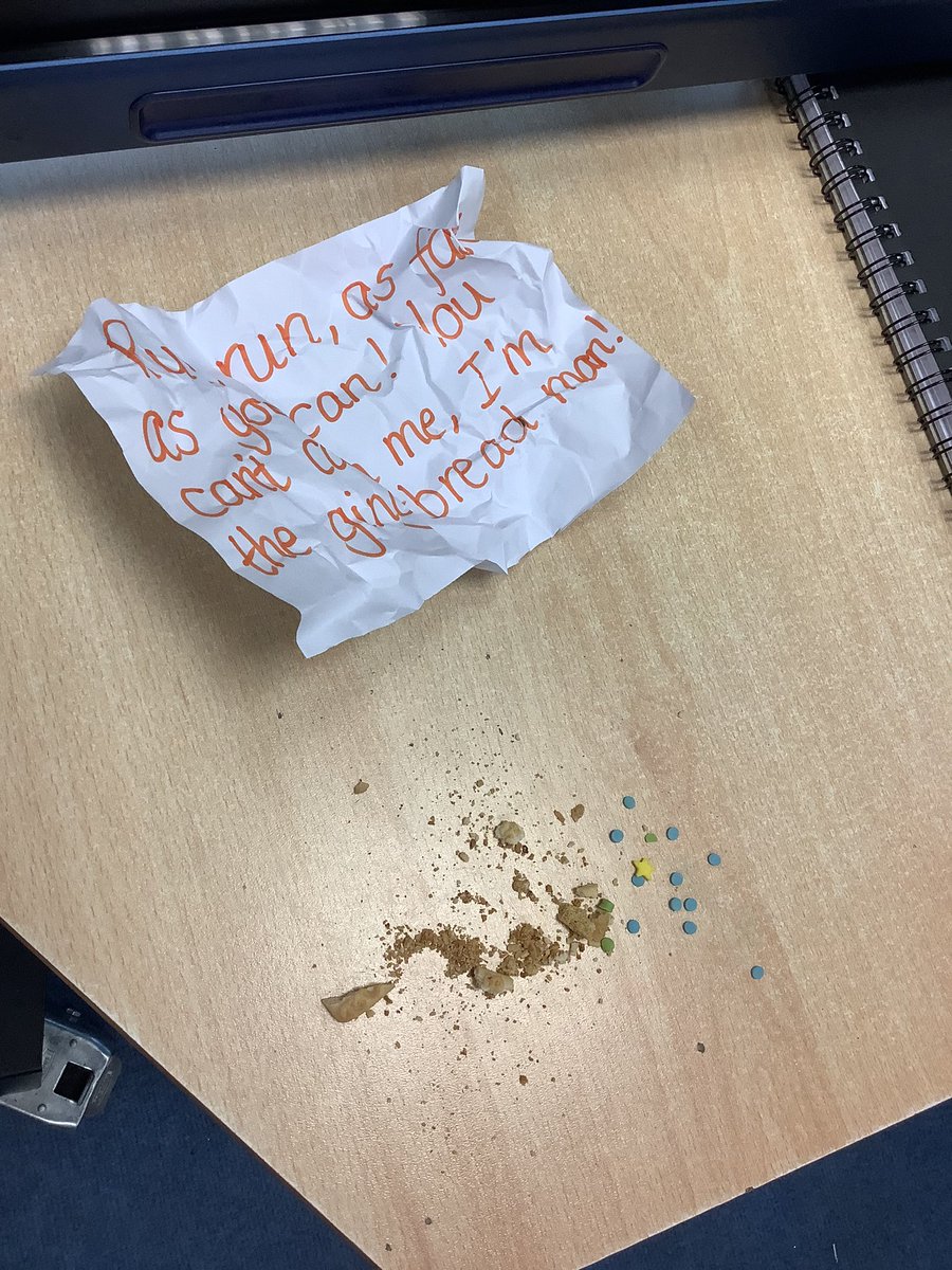 NurseryOPS's tweet photo. Nursery are In shock!!!!

Someone has left crumbs and a note in our classroom.

Who could it be ?

Luckily we had CCTV and we caught the culprit in the act.

It was the GINGERBREAD MAN!

#eyfsliteracy #gingerbreadman #vocabulary https://t.co/c7a2UUAoQp