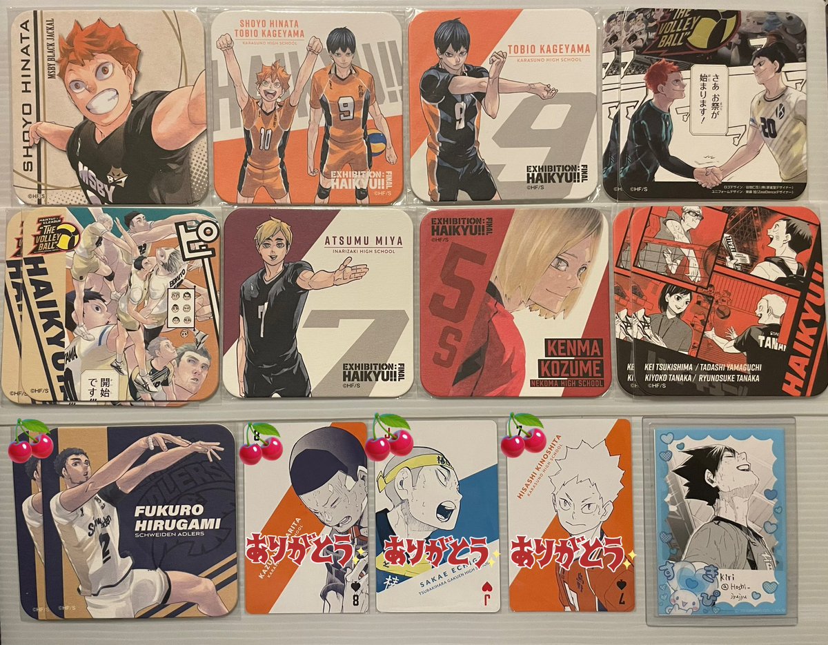 【交換/譲渡】
ハイキュー!! ハイキュー展 Vリーグ アートコースター アクリルコースター アクスタ マグネットステッカー 缶バッジ メタキー

譲：日向.影山.孤爪.牛島.青根.宮侑等

求：Vリーグアトコ黒尾、マグステ音駒、定価

🍒単体譲渡可
スタンプ無譲渡は🍒同額程度〜のお迎え
⬇️