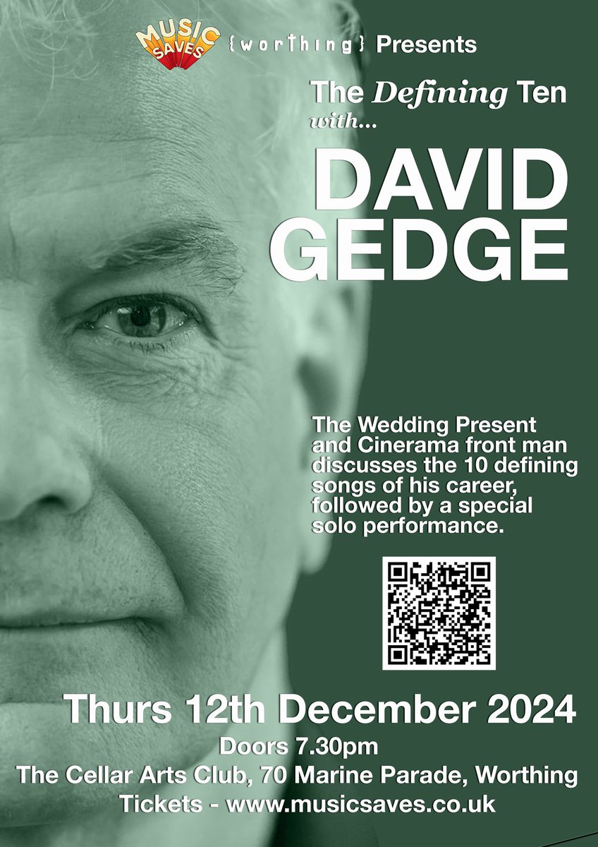 Our next #thedefiningten event is up and on sale now where we bring indie national treasure David Gedge of <a href="/weddingpresent/">David Gedge</a> to the <a href="/cellarartsclub/">Cellar Arts Club</a> in #worthing

Tickets available now at musicsaves.co.uk/product/the-de…

Be quick this one should sell out fast! :)