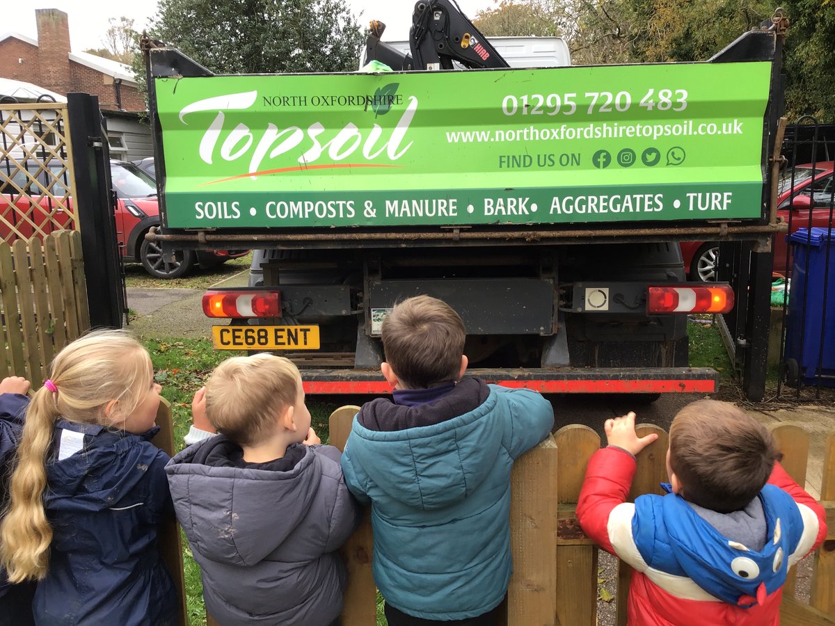 A big thank you to North Oxfordshire Topsoil who donated some compost and topsoil. The children were very excited to see it being unloaded from their truck by crane! We are using this in our Nursery planter and the Storytelling Garden planter and other raised beds round school.