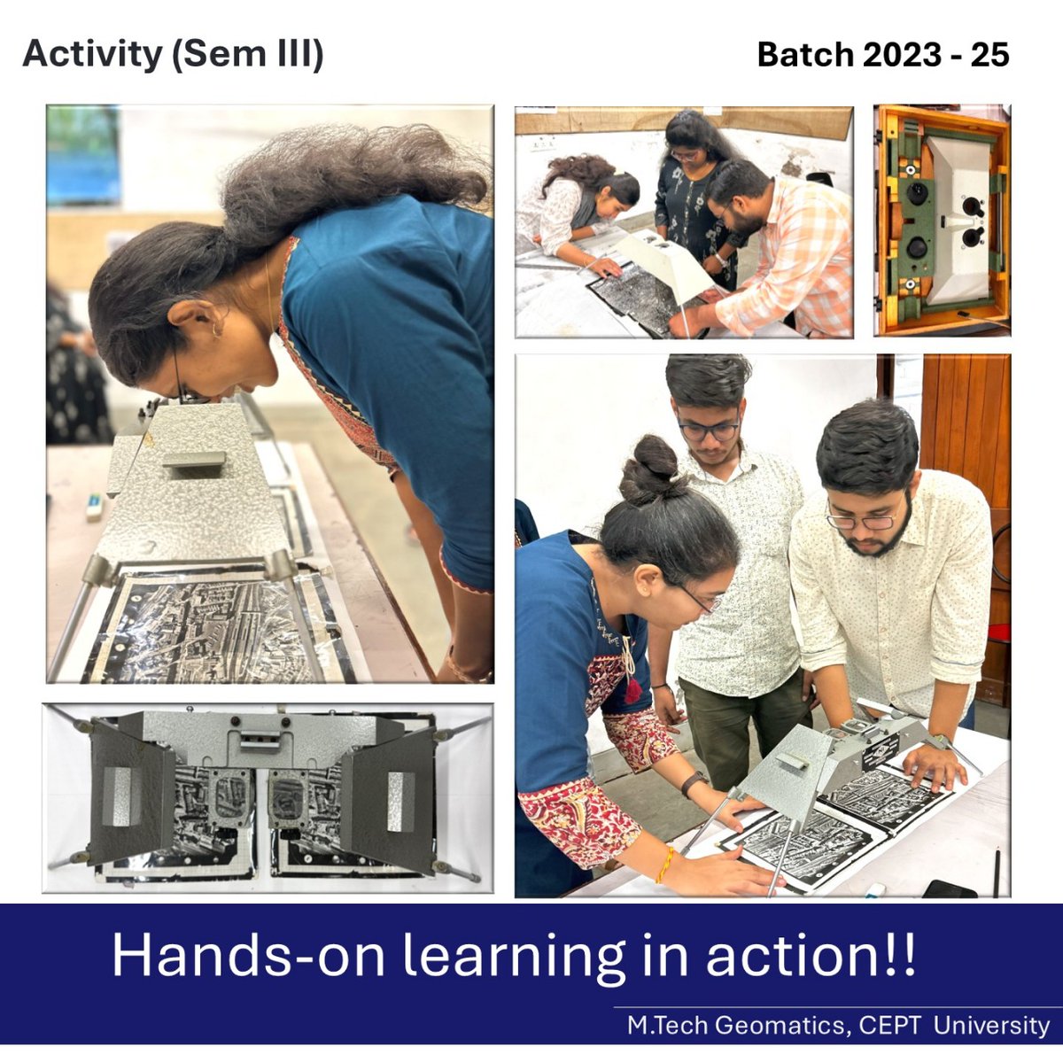 MgeomaticsO's tweet photo. https://t.co/dYy9CIbXA5 Geomatics sem 3 students did a handson exercise of visualizing 3D from just 2 overlapping images under the mirror stereoscope. It was fascinating for them to see the world in a whole new dimension! https://t.co/YNOT9LaNbo