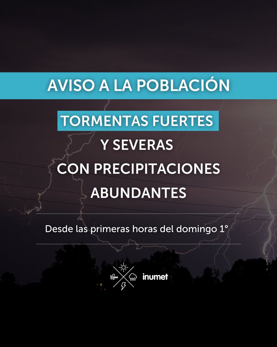 Inumet_'s tweet photo. #AvisoALaPoblación por tormentas fuertes y severas con precipitaciones abundantes. https://t.co/RjJtPbTcuh